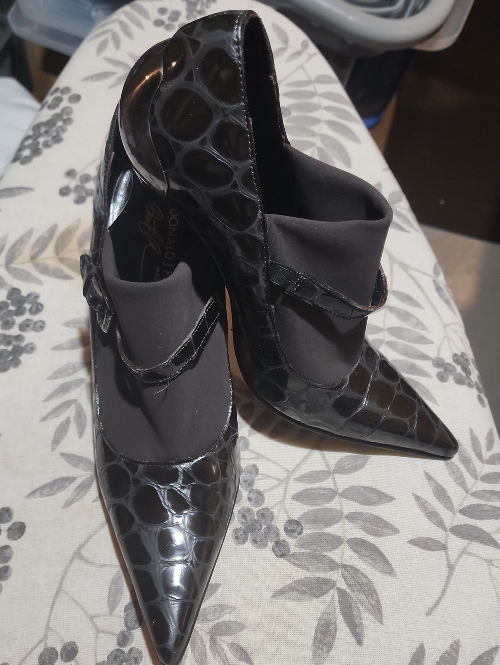 Donald J. Pliner Brown Croc-Embossed Mary Jane Heels